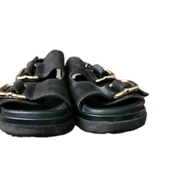 Alohas Womens Black Harper Leather Slingback Buckled Sandal 36