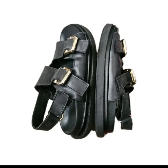 Alohas Womens Black Harper Leather Slingback Buckled Sandal 36