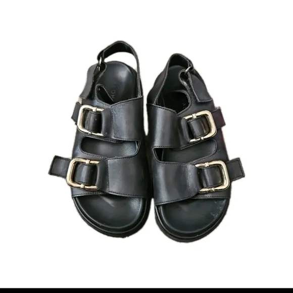 Alohas Womens Black Harper Leather Slingback Buckled Sandal 36