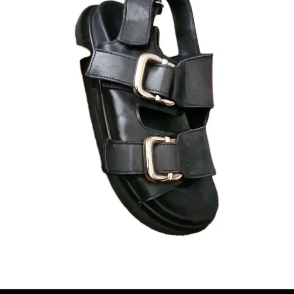 Alohas Womens Black Harper Leather Slingback Buckled Sandal 36