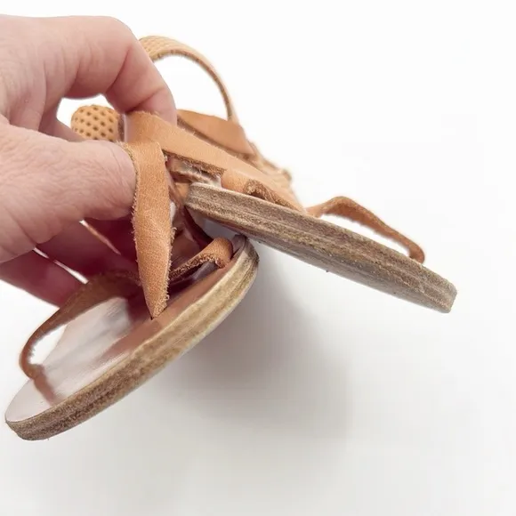 Ancient Greek Sandals Tan Lasercut Flat Leather Sandals Size 37 US 7 Perforated