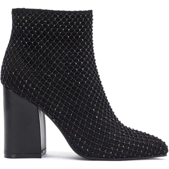 Ankle Boots for Women Sexy Black Bling Rhinestone High Heeled Short Booties
