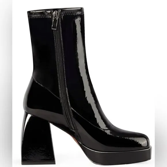 Ann Creek Patent Block Heel Square Toe Platform Stretch Shaft Ankle Boots