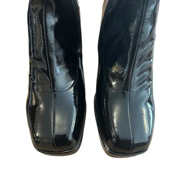 Ann Creek Patent Block Heel Square Toe Platform Stretch Shaft Ankle Boots
