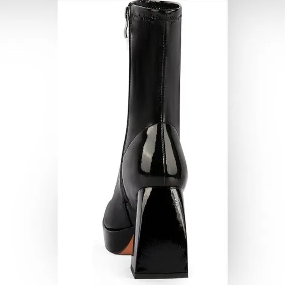 Ann Creek Patent Block Heel Square Toe Platform Stretch Shaft Ankle Boots