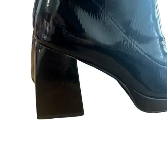 Ann Creek Patent Block Heel Square Toe Platform Stretch Shaft Ankle Boots