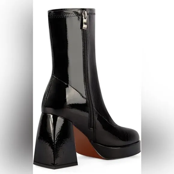 Ann Creek Patent Block Heel Square Toe Platform Stretch Shaft Ankle Boots