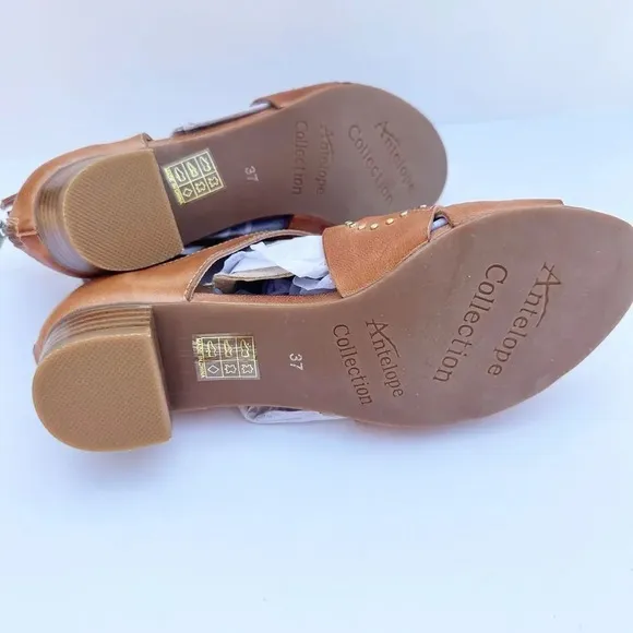 ANTELOPE COLLECTION Macaria  Size 6 Low Heel Leather Tan Studded Sandals