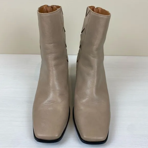 Anthropologie Angel Alarcon Ankle Boots Size US 9, Taupe Back Zipper Chunky Heel
