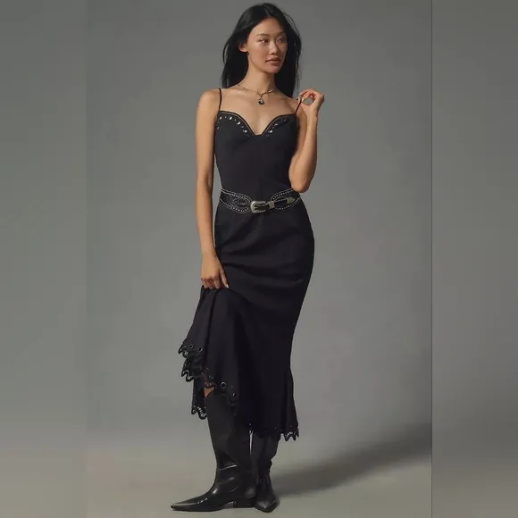 Anthropologie Black Sleeveless Sweetheart Midi Dress