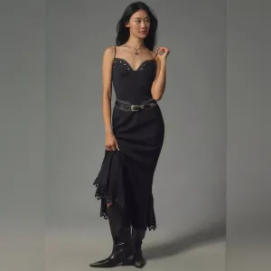 Anthropologie Black Sleeveless Sweetheart Midi Dress