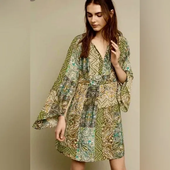 ANTHROPOLOGIE by Floreat Amelie 100% Silk Kimono Dress Size 0 oversized fit
