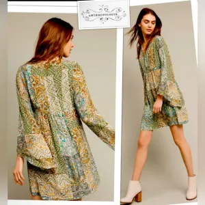 ANTHROPOLOGIE by Floreat Amelie 100% Silk Kimono Dress Size 0 oversized fit