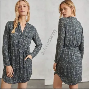 ANTHROPOLOGIE Camo Mini Dress Shirtdress Button Front Size XSP NWT