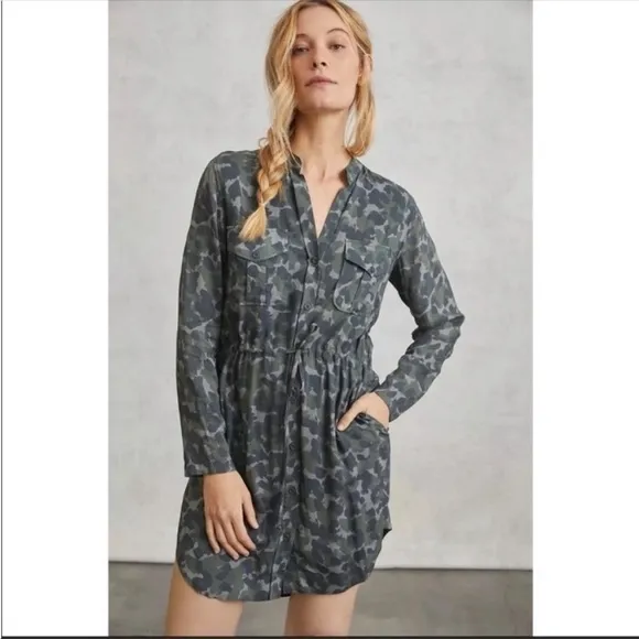 ANTHROPOLOGIE Camo Mini Dress Shirtdress Button Front Size XSP NWT