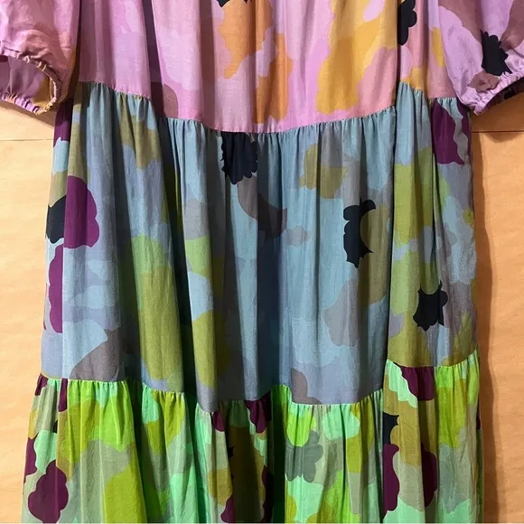 Anthropologie | Caroline Tiered Maxi Dress Floral Cotton Silk Popover Size XL