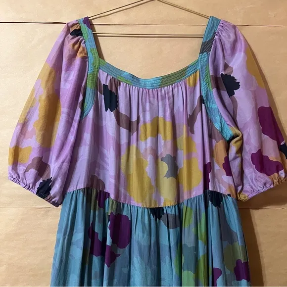 Anthropologie | Caroline Tiered Maxi Dress Floral Cotton Silk Popover Size XL