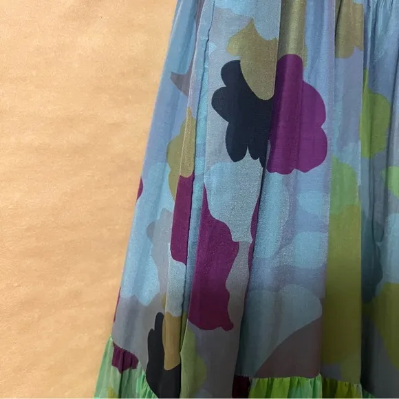 Anthropologie | Caroline Tiered Maxi Dress Floral Cotton Silk Popover Size XL