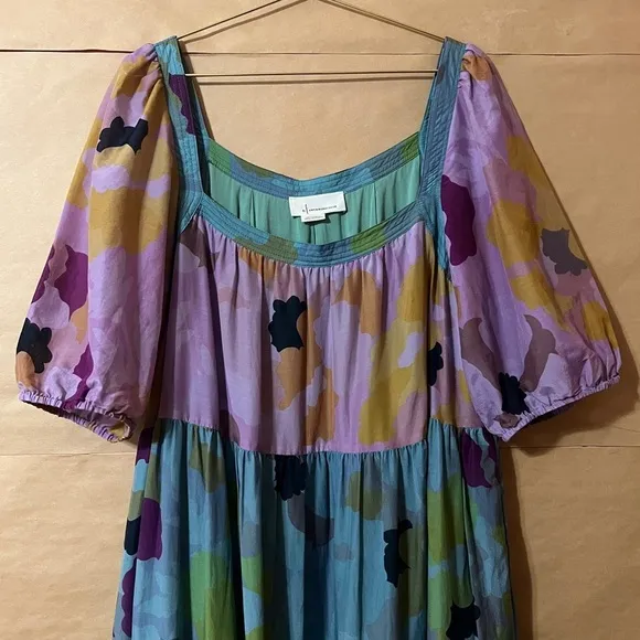 Anthropologie | Caroline Tiered Maxi Dress Floral Cotton Silk Popover Size XL