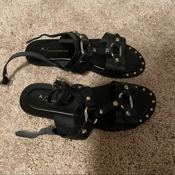 Anthropologie Hattie Black Studded Slingback Sandals​