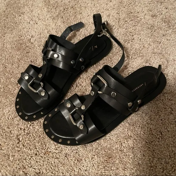 Anthropologie Hattie Black Studded Slingback Sandals​
