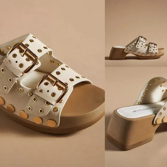 Anthropologie Kelsi Dagger Brooklyn Jolt Studded Heeled Sandals in Salt SZ8 $175