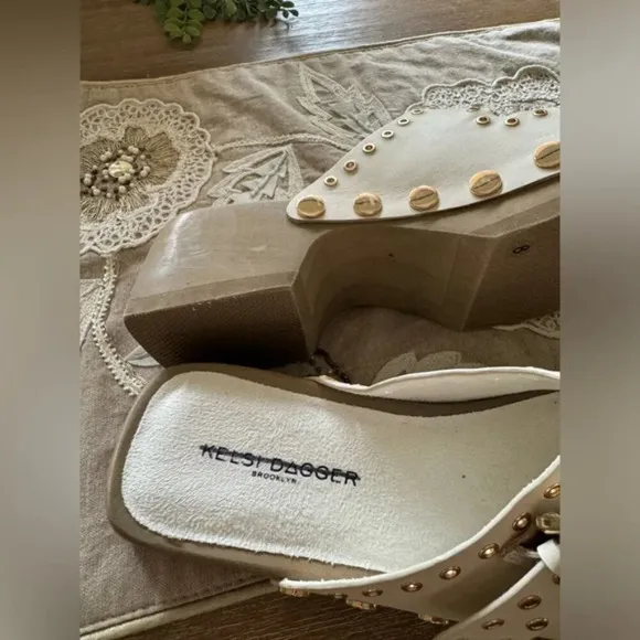 Anthropologie Kelsi Dagger Brooklyn Jolt Studded Heeled Sandals in Salt SZ8 $175