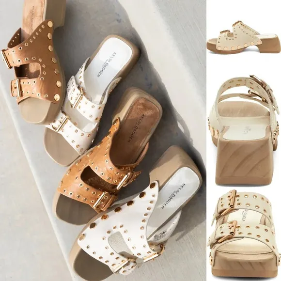 Anthropologie Kelsi Dagger Brooklyn Jolt Studded Heeled Sandals in Salt SZ8 $175