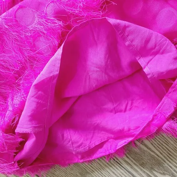 anthropologie Roxie Dress 16 Bright Pink Feathery Fringed Sleeveless Shift