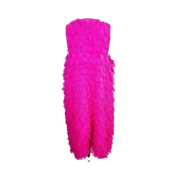 anthropologie Roxie Dress 16 Bright Pink Feathery Fringed Sleeveless Shift
