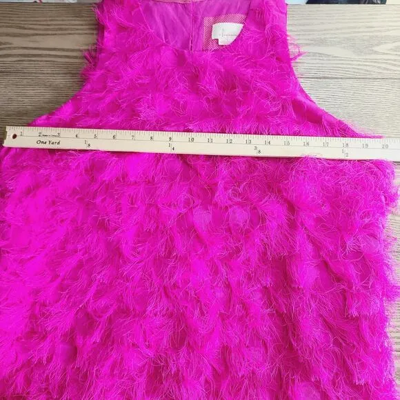 anthropologie Roxie Dress 16 Bright Pink Feathery Fringed Sleeveless Shift
