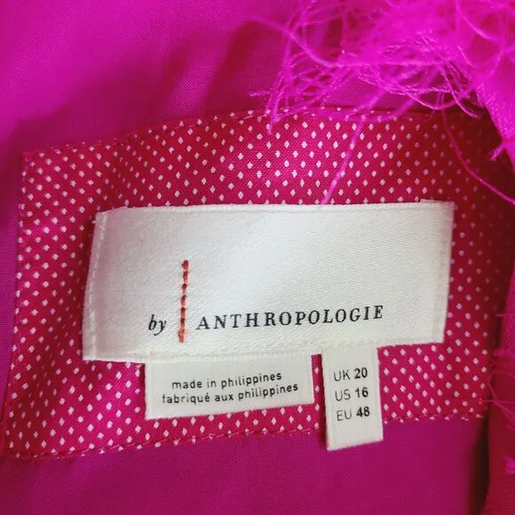 anthropologie Roxie Dress 16 Bright Pink Feathery Fringed Sleeveless Shift
