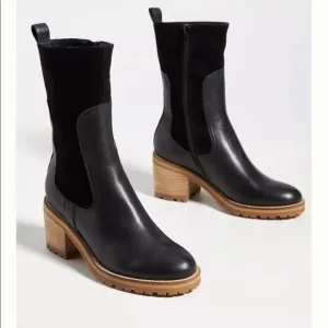 Anthropologie Silent D Brink Heeled Boots Black Leather &amp; Suede EU 36 NWOB