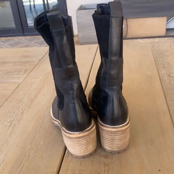 Anthropologie Silent D Brink Heeled Boots Black Leather &amp; Suede EU 36 NWOB