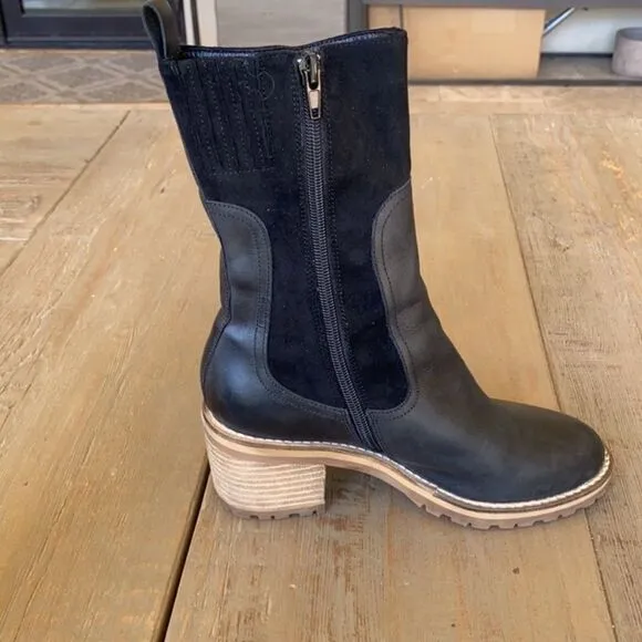Anthropologie Silent D Brink Heeled Boots Black Leather &amp; Suede EU 36 NWOB