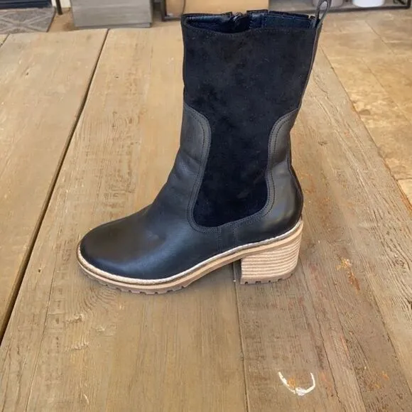 Anthropologie Silent D Brink Heeled Boots Black Leather &amp; Suede EU 36 NWOB