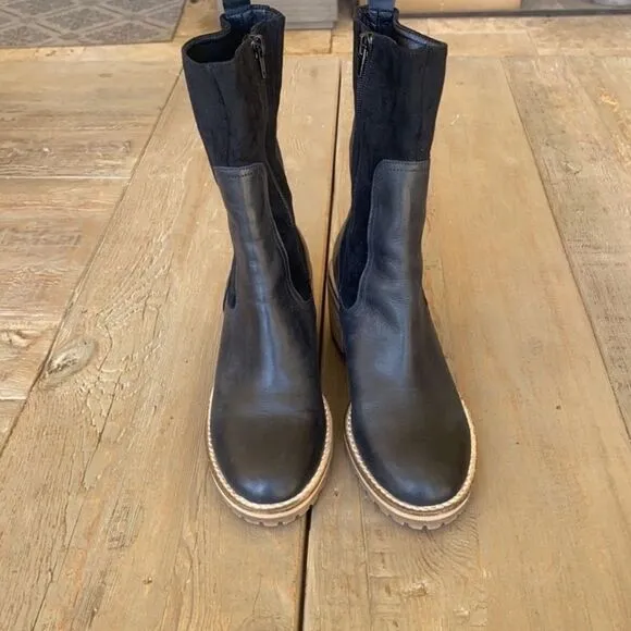 Anthropologie Silent D Brink Heeled Boots Black Leather &amp; Suede EU 36 NWOB