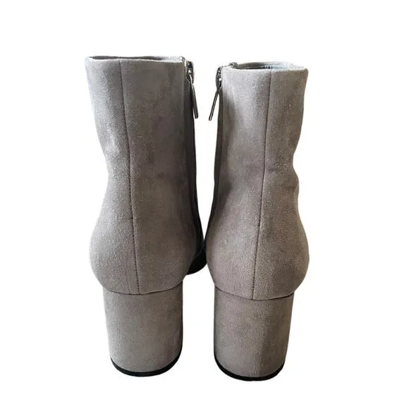 Anthropologie Womans 7 Suede Ankle Boots Stack Heel Pointed Toe Booties Gray EUC