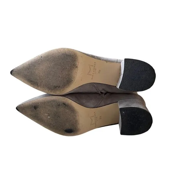 Anthropologie Womans 7 Suede Ankle Boots Stack Heel Pointed Toe Booties Gray EUC