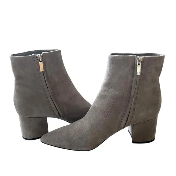 Anthropologie Womans 7 Suede Ankle Boots Stack Heel Pointed Toe Booties Gray EUC