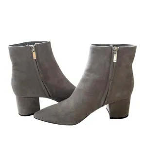 Anthropologie Womans 7 Suede Ankle Boots Stack Heel Pointed Toe Booties Gray EUC