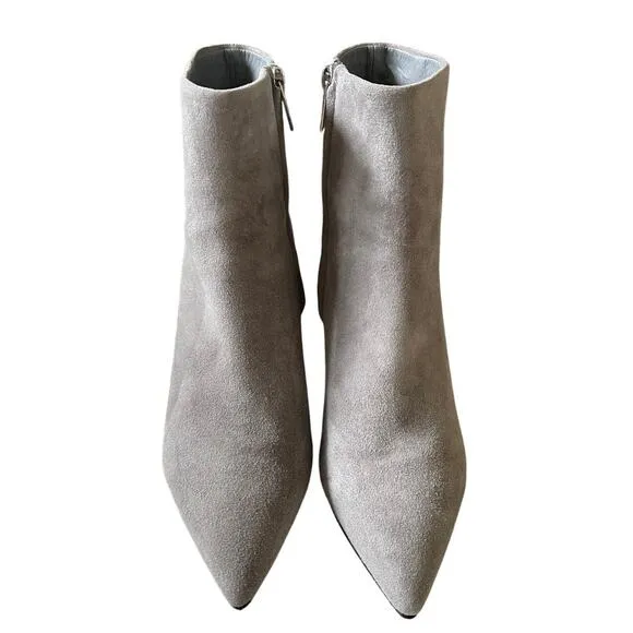 Anthropologie Womans 7 Suede Ankle Boots Stack Heel Pointed Toe Booties Gray EUC