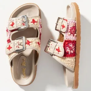 Anthropologie Coral Blue Comfort Sandals in Pink Color Combo-Size 38/7.5