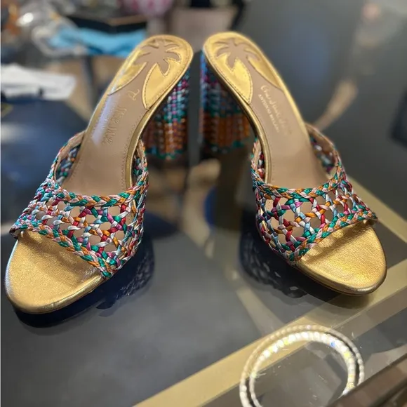 Antonio Melani The Nat Note Rainbow Woven Leather Metallic Heel Sandals Size 6.5