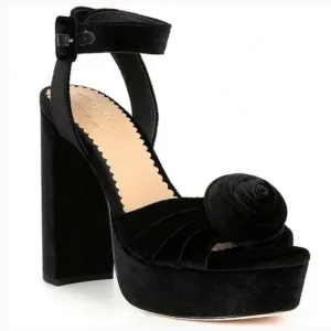 ✅Antonio Melani x Nicole Bathie Emilia Black Velvet Rose Platform Dress Heels