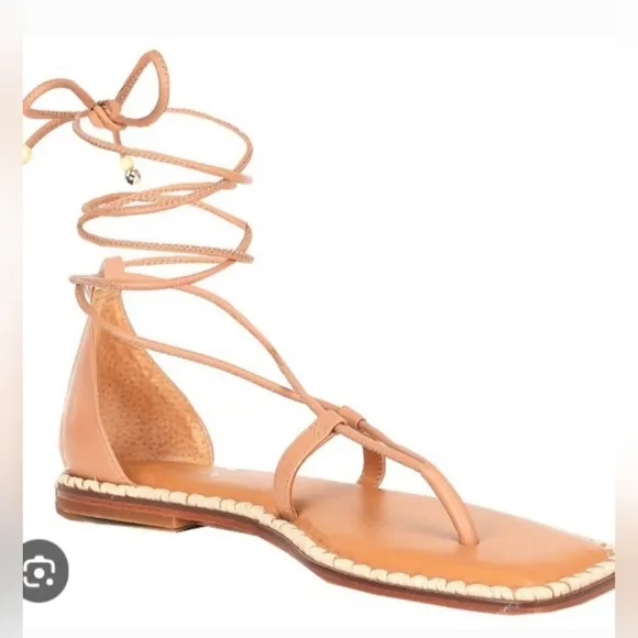 Antonio Melani X The Nat Note Leather Ankle Wrap Thong Sandals Size 8.5