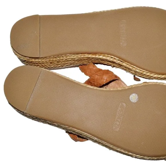 APEPAZZA NEW SZ 8 M 38.5 BROWN STUDDED LEATHER JUTE PLATFORM THONG SANDALS