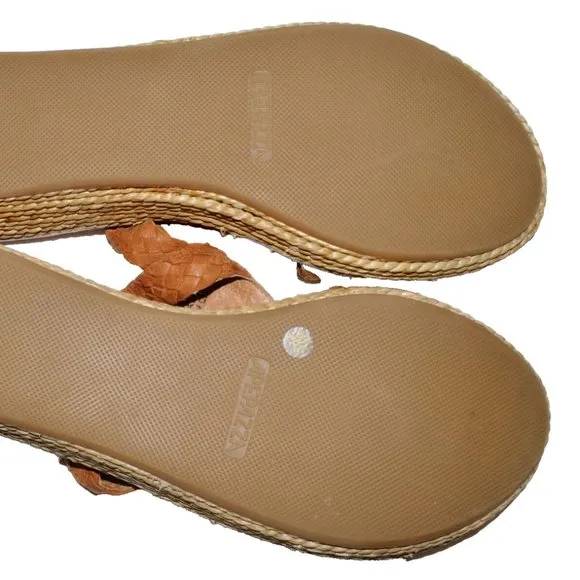 APEPAZZA NEW SZ 8 M 38.5 BROWN STUDDED LEATHER JUTE PLATFORM THONG SANDALS