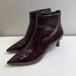 Aquatalia Ankle Booties Size 9.5 Wine Pointed Toe Patent Leather Marilisa