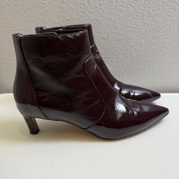 Aquatalia Ankle Booties Size 9.5 Wine Pointed Toe Patent Leather Marilisa